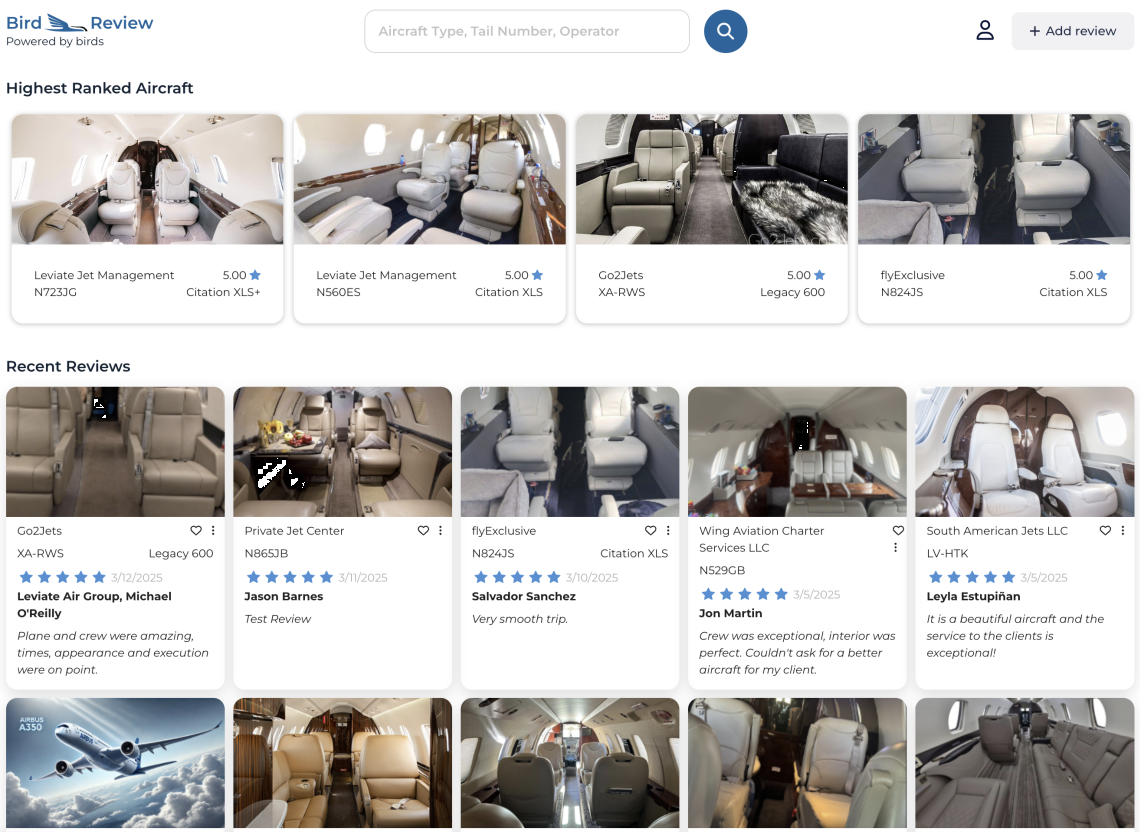 Bird Review - HomePage